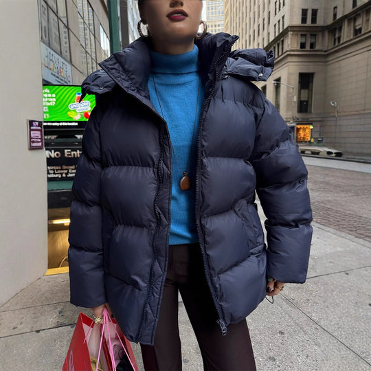 Damen Oversize Stepp-Pufferjacke mit abnehmbarer Kapuze und Zwei-Wege-Reißverschluss Nord Taschen