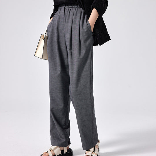 Damen Weite High-Waist Stoffhose mit Gummibund und geradem Bein Nord Taschen
