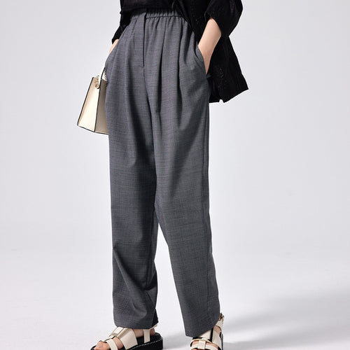 Damen Weite High-Waist Stoffhose mit Gummibund und geradem Bein Nord Taschen