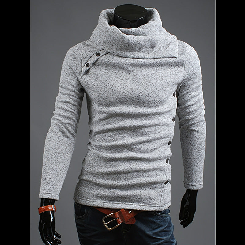 Herren Strickpullover mit großem Schalkragen, asymmetrischer Knopfleiste und schmaler Silhouette Nord Taschen