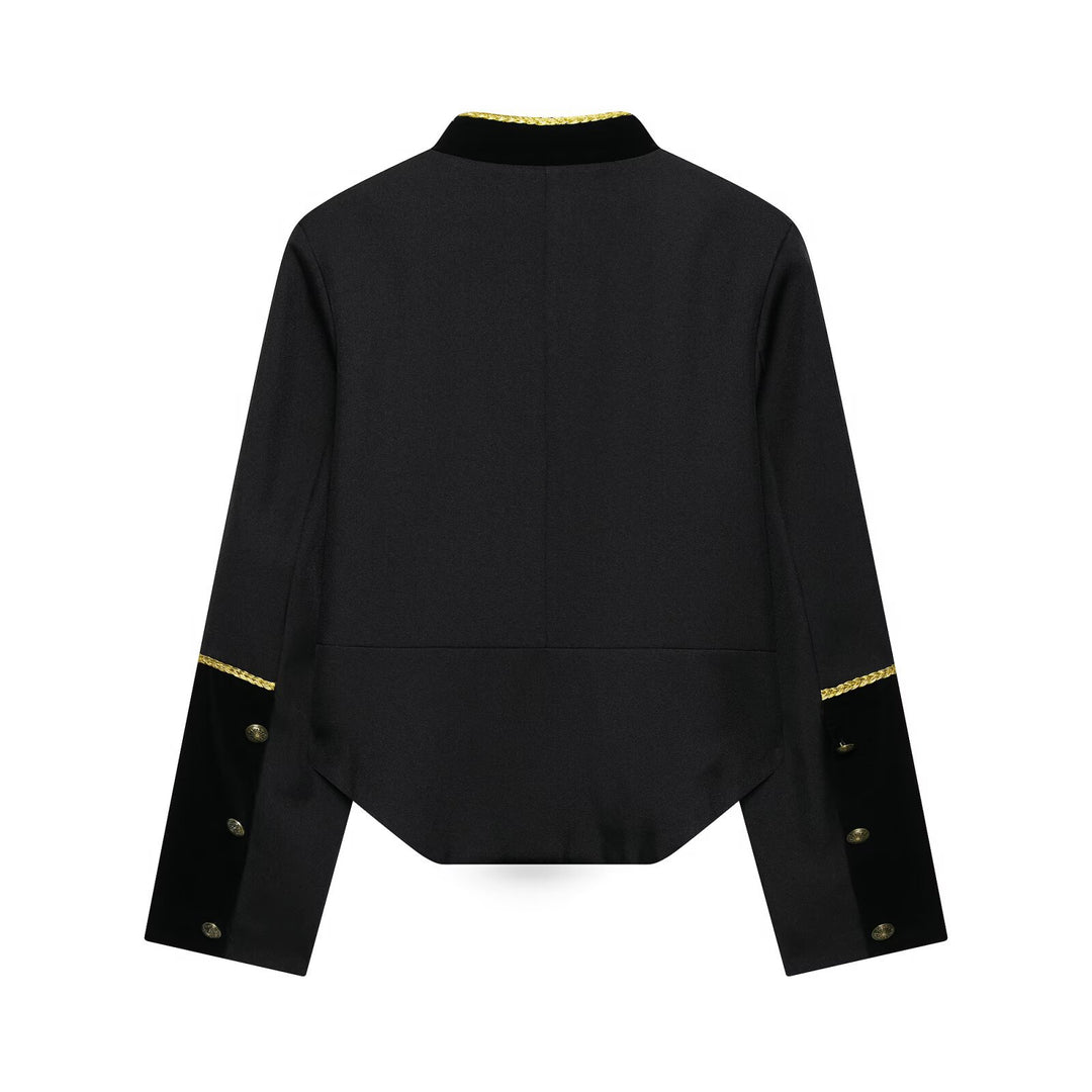 Damen Kurzblazer im Militärstil mit goldener Kordverzierung und Schwalbenschwanz Nord Taschen