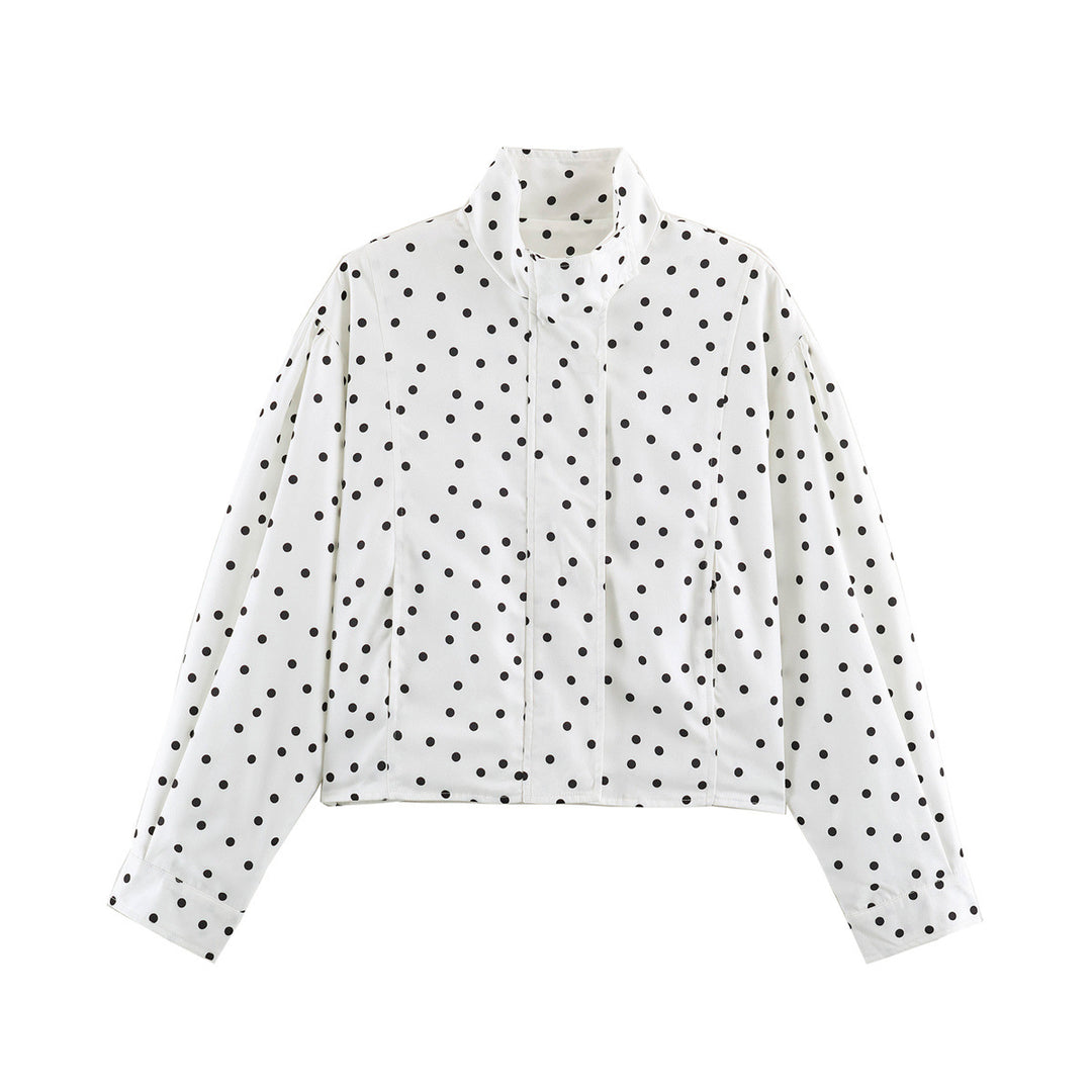 Damen Gepunktete Cropped-Jacke im Boxy-Cut mit hohem Stehkragen Nord Taschen