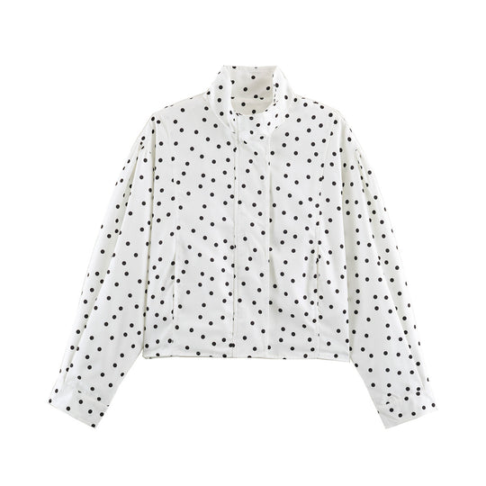 Damen Gepunktete Cropped-Jacke im Boxy-Cut mit hohem Stehkragen Nord Taschen