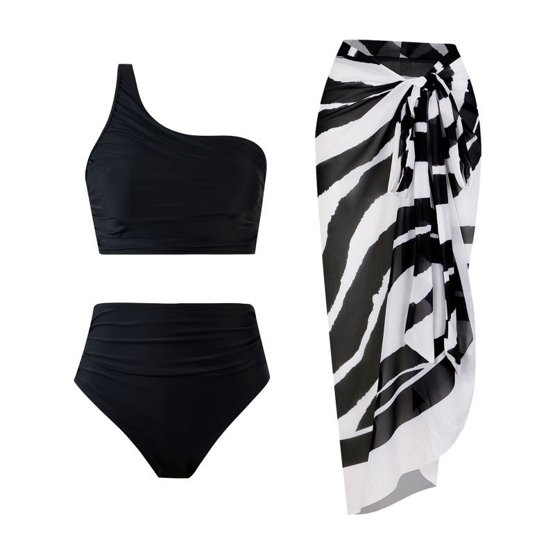 Damen Bikini-Set mit elegantem asymmetrischen Oberteil und hohem Taillenslip