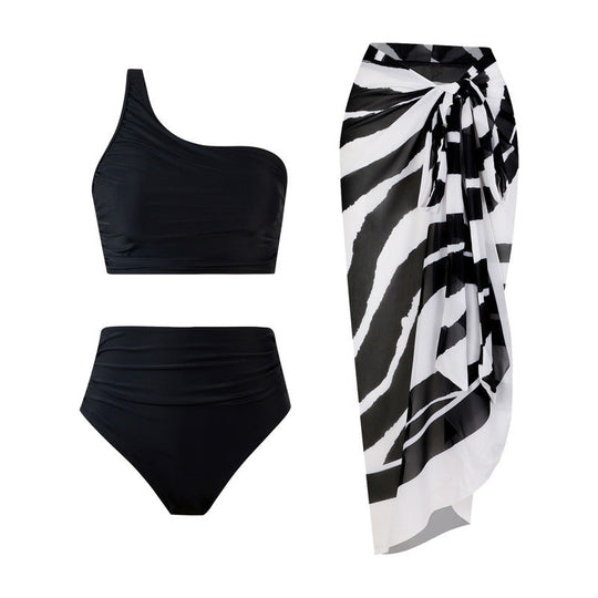 Damen Bikini-Set mit elegantem asymmetrischen Oberteil und hohem Taillenslip