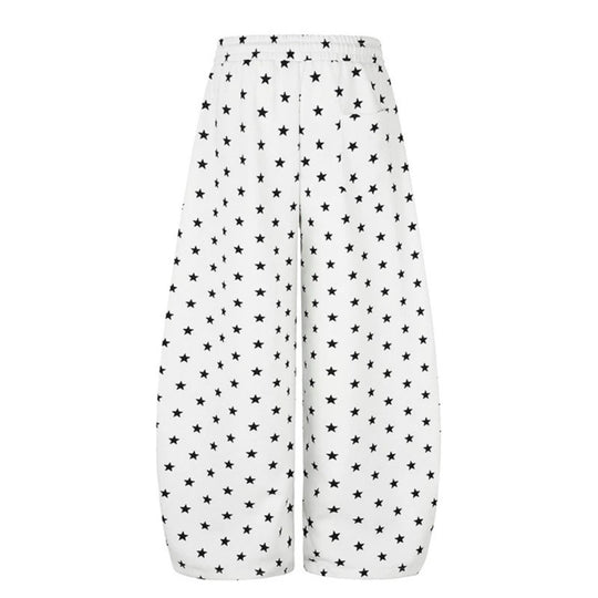Damen Weite Palazzo-Loungehose mit Sternenallover, Tunnelzugbund und typografischem Print Nord Taschen
