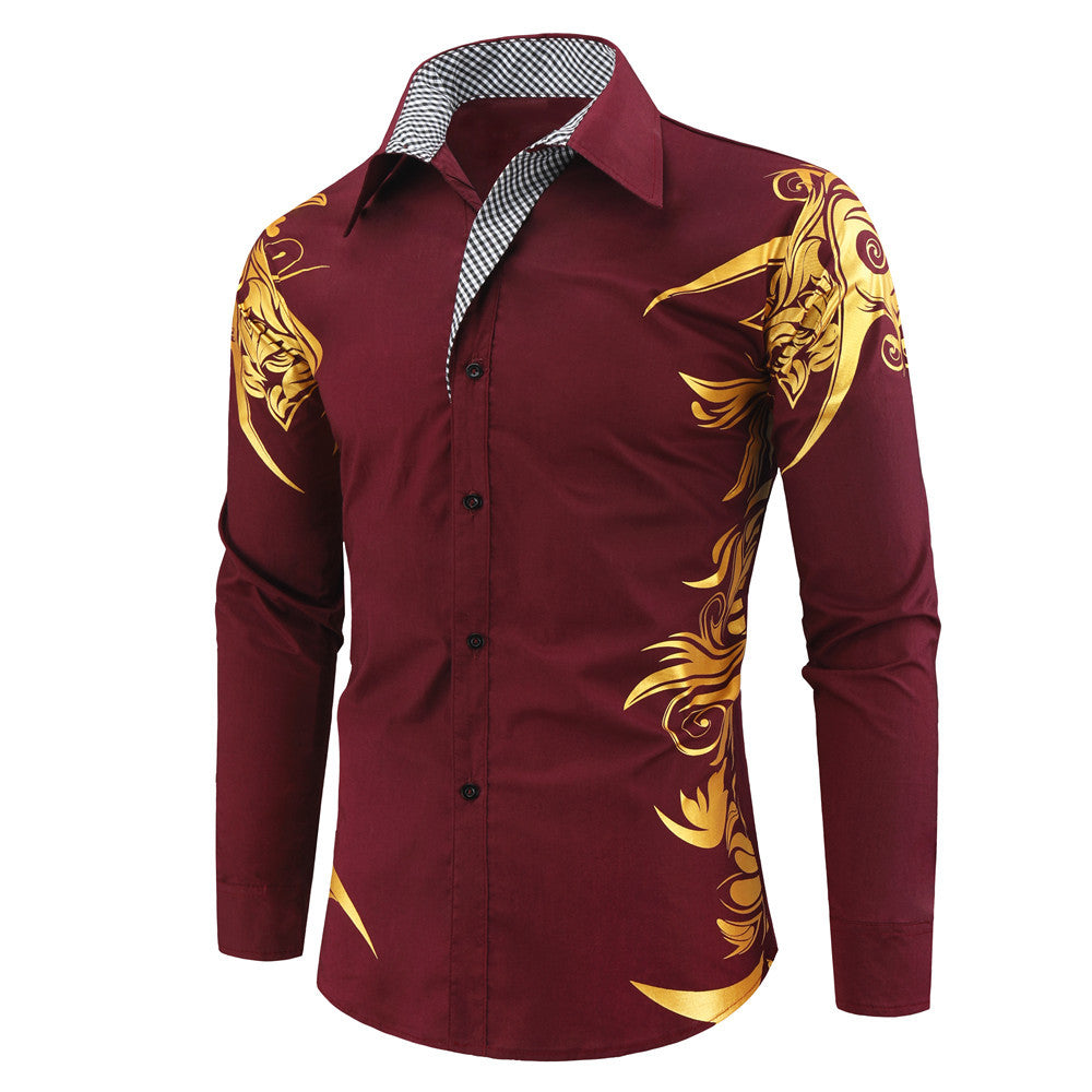 Herren Figurbetontes Button-Down-Hemd mit goldverzierter Ornamentik und kontrastiertem Innenkragen Nord Taschen