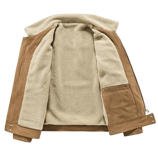 Herren Wildlederoptik-Jacke mit Teddyfutter, Kontrastnähten und Mehrfach-Taschen Nord Taschen