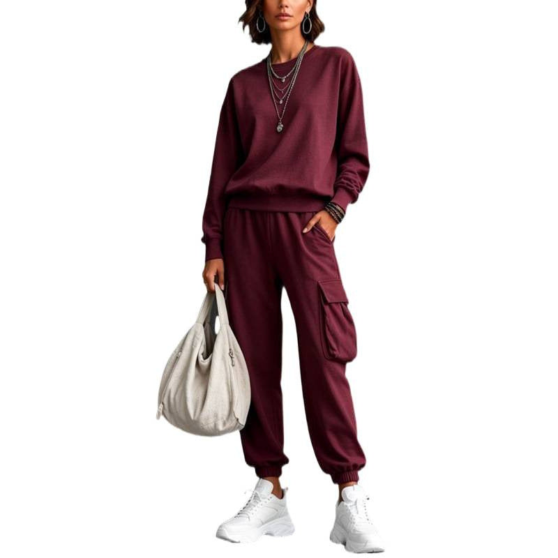Damen Lässiges Cargo-Jogginganzug-Set mit Oversize-Sweatshirt und Cargohose Nord Taschen