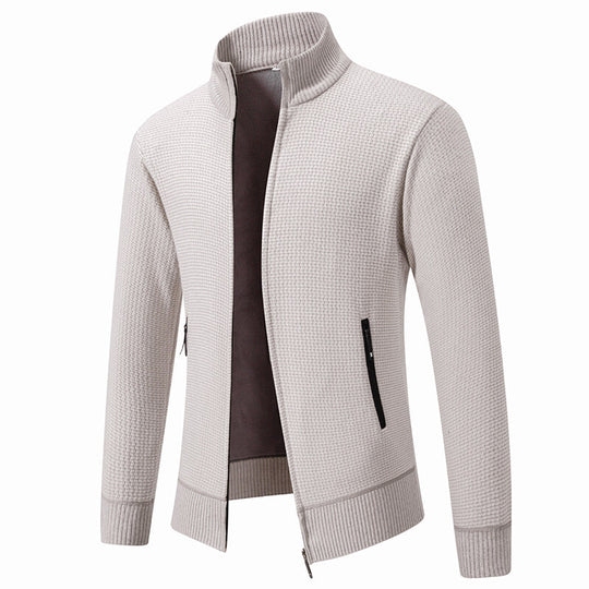 Herren Texturierter Zip-Strickcardigan mit Stehkragen, Waffelstruktur und Reißverschlusstaschen Nord Taschen