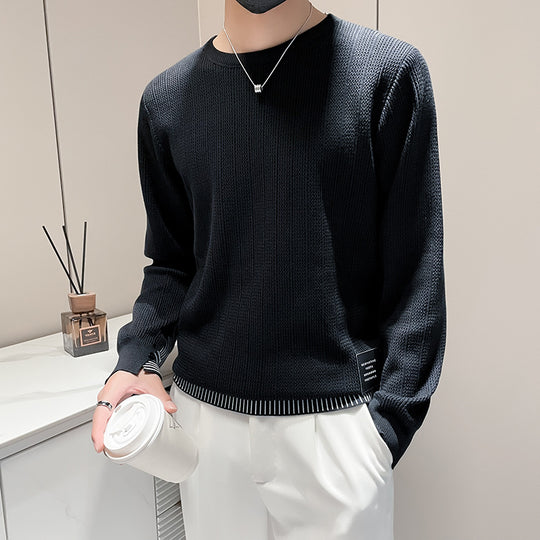 Herren Feinstrick-Pullover mit dezenter Rippenstruktur und kontrastiertem Saum Nord Taschen