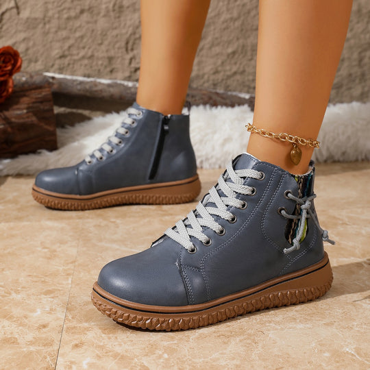 Damen nan gefütterte Schnürstiefelette mit Teddyfutter, seitlichem Reißverschluss und profilierter Gummisohle Nord Taschen