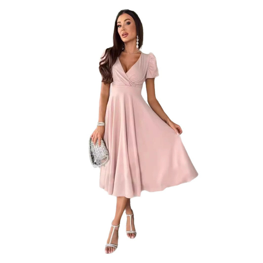 Damen elegantes Midikleid mit Wickeloptik und ausgestelltem Rock