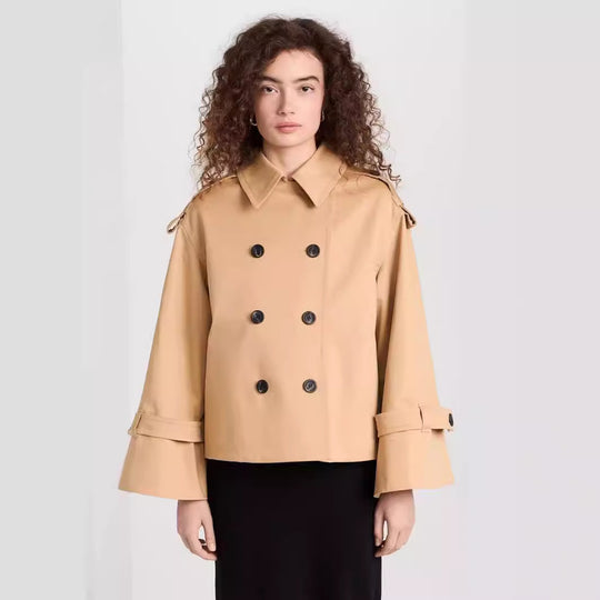 Damen Kurzer Doppelreihiger Trenchcoat im Boxy-Schnitt Nord Taschen