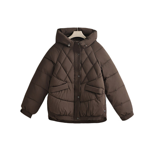 Damen nan kurze wattierte Kapuzenjacke mit Rautenstepp, schrägen Pattentaschen und geripptem Saum Nord Taschen