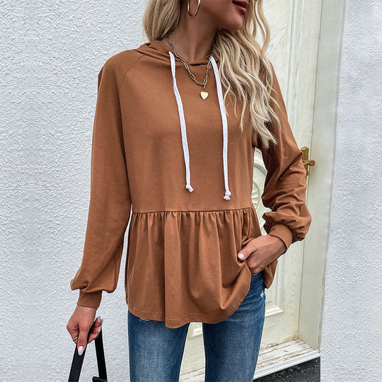 Damen Kapuzenpullover mit schicker Rüsche Nord Taschen