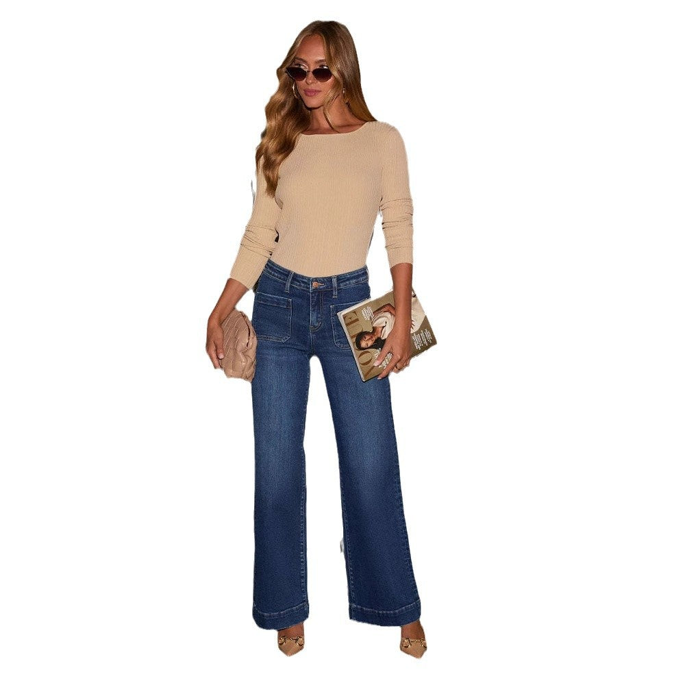 Damen Weit geschnittene Jeans mit hohen Taschen und elegantem Auftritt