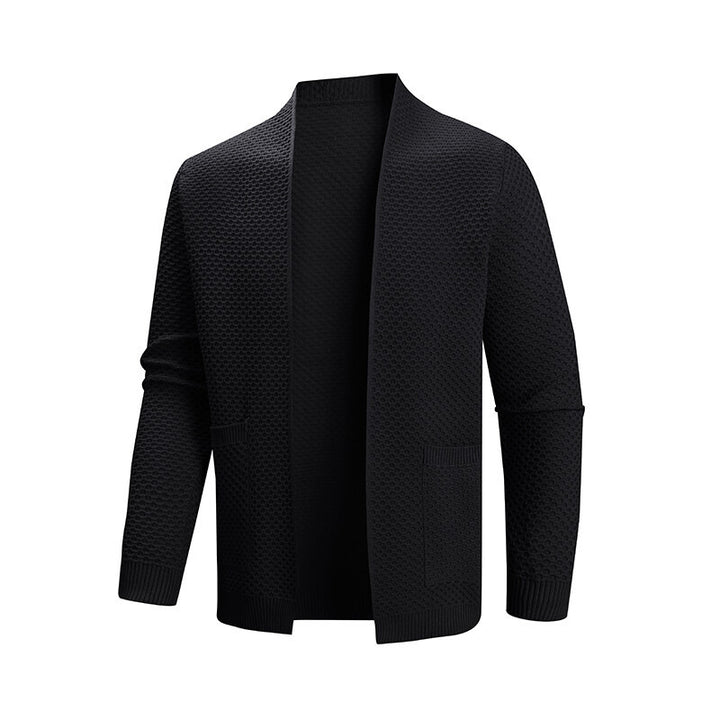 Herren offener Waffelstrick-Cardigan mit Schalkragen, aufgesetzten Taschen und gerippten Bündchen Nord Taschen