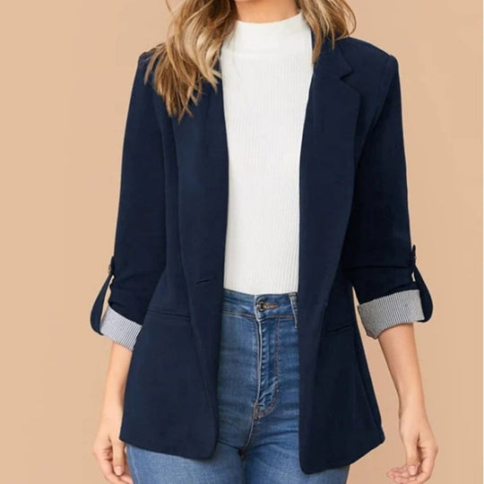 Damen schmal geschnittener Blazer mit Dreiviertelärmeln und umgeschlagenen Manschetten Nord Taschen