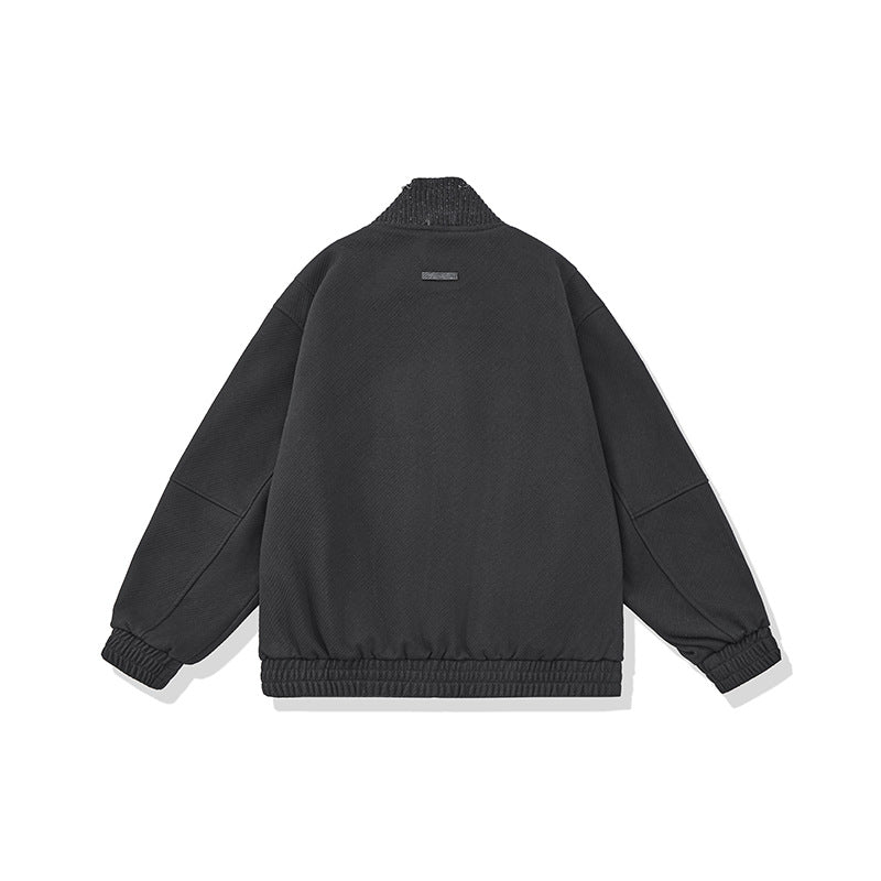 Unisex Boxy-Strickmix Übergangsjacke mit hohem Rippenkragen und elastischem Saum Nord Taschen