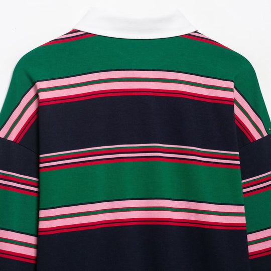 Damen Oversize Rugby-Poloshirt mit weißem Kentkragen und breiten Querstreifen Nord Taschen