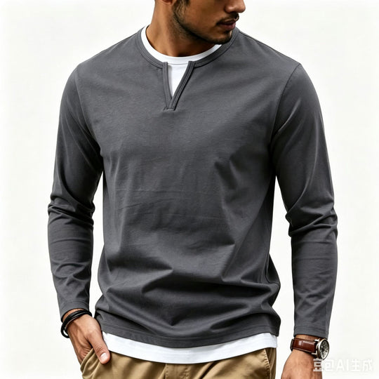 Herren Langarmshirt mit Schlitzkragen und schmaler Komfort-Passform Nord Taschen