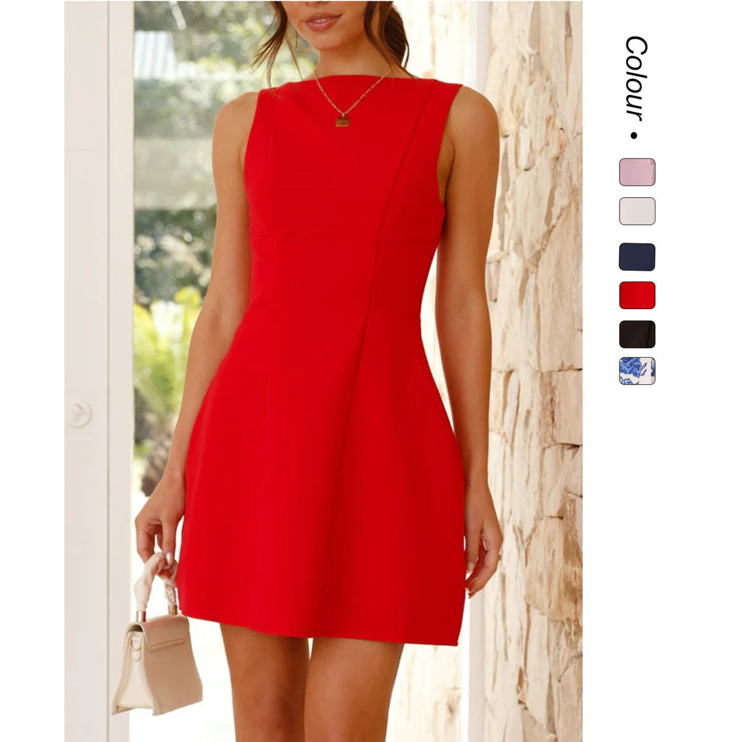 Damen Elegantes kurzärmeliges Kleid mit figurbetonter Silhouette und schwingendem Rock Nord Taschen