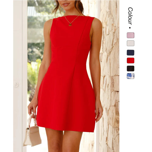 Damen Elegantes kurzärmeliges Kleid mit figurbetonter Silhouette und schwingendem Rock Nord Taschen