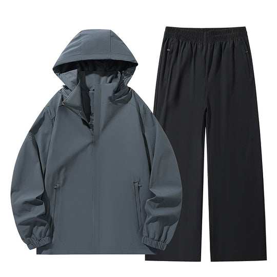 Herren Zweiteiliges wasserabweisendes Outdoor-Set mit Kapuzen-Softshelljacke und Relaxed-Freizeithose Nord Taschen