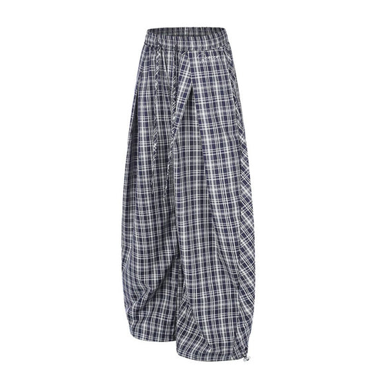 Damen Weite Harem-Ballonhose mit elastischem Bund, Kordelzug und Karomuster Nord Taschen