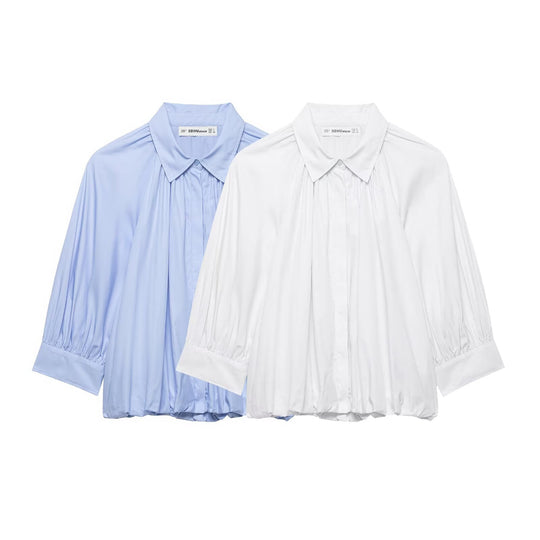 Damen Oversize-Hemdbluse mit Faltenlegung, Ballonärmeln und gerafftem Saum Nord Taschen
