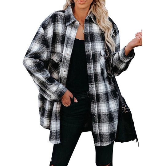 Damen Flanell Hemd im Vintage-Stil mit Karomuster und Brusttaschen