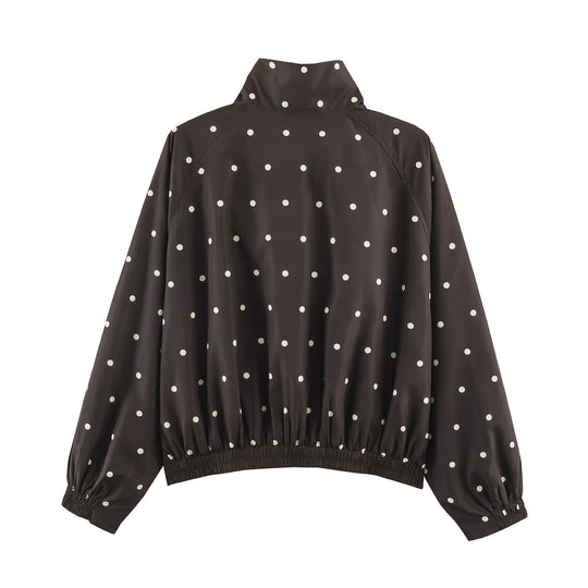 Damen Oversize-Windbreaker mit Tupfen-Print, hohem Stehkragen und elastischem Saum Nord Taschen
