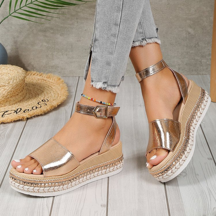 Damen Riemensandalen mit modischer Schmuckverzierung und Plateau-Rand