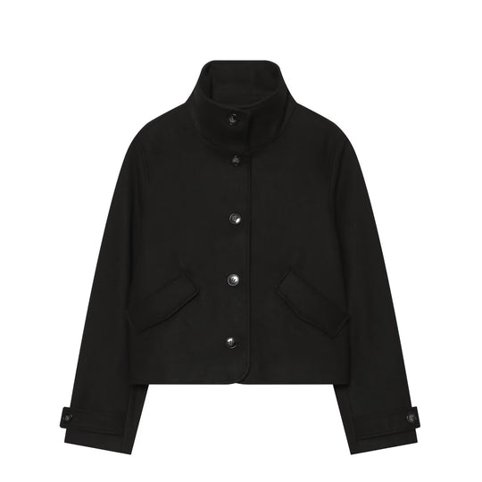 Damen Cropped Boxy-Jacke mit hohem Stehkragen, Knopfleiste und aufgesetzten Pattentaschen Nord Taschen