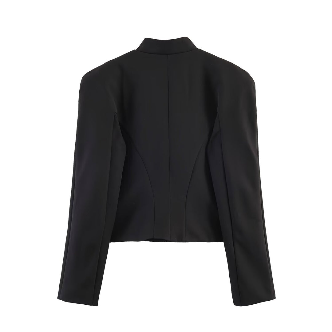 Damen Kurzgeschnittener militärinspirierter Blazer mit Stehkragen und Zierkordel-Front Nord Taschen