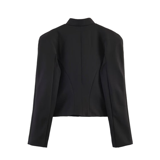 Damen Kurzgeschnittener militärinspirierter Blazer mit Stehkragen und Zierkordel-Front Nord Taschen
