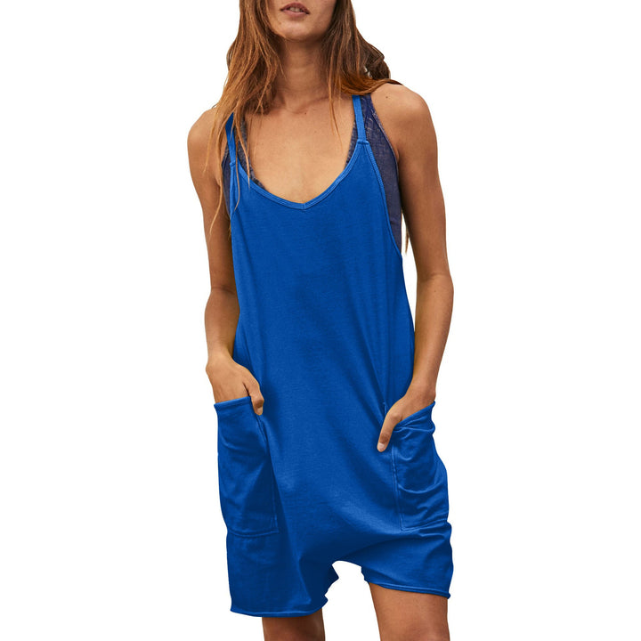 Damen komfortabler Overall mit tiefem Ausschnitt und praktischen Taschen