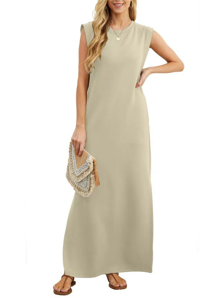 Damen Maxikleid mit modernen Schulterdetails und fließendem Schnitt