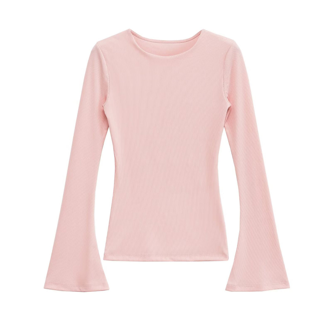 Damen Enganliegendes Rippstrick-Longsleeve mit ausgestellten Glockenärmeln Nord Taschen