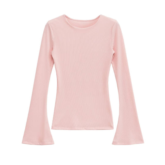 Damen Enganliegendes Rippstrick-Longsleeve mit ausgestellten Glockenärmeln Nord Taschen