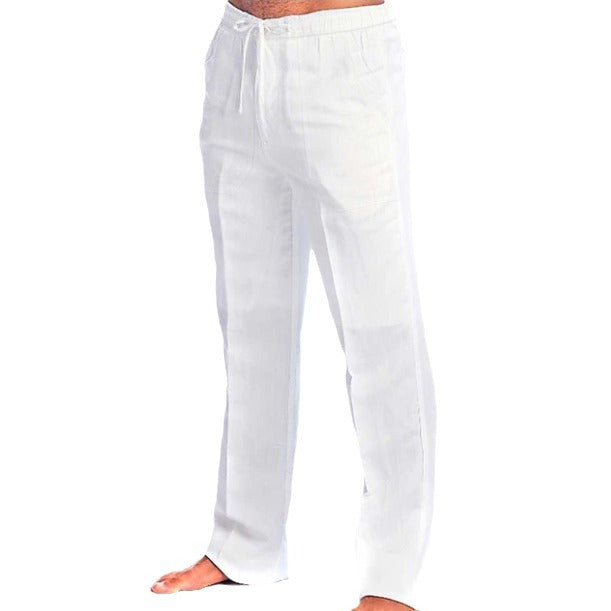 Herren leichte Freizeit-Hose im Leinenlook mit Tunnelzugbund, geradem Bein und atmungsaktivem Material Nord Taschen