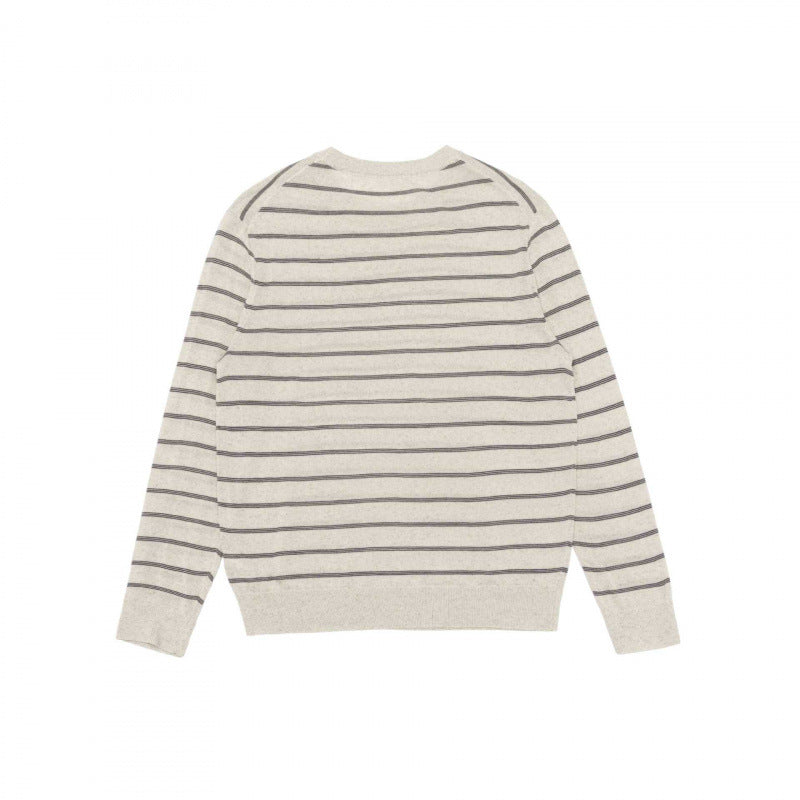 Unisex Leichter Feinstrickpullover mit Rundhalsausschnitt, feinen Querstreifen und geripptem Saum Nord Taschen