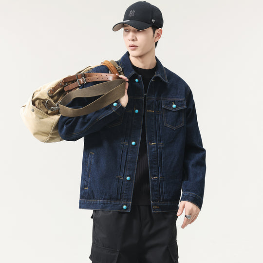 Herren Oversize Denimjacke mit Zierdruckknöpfen und Kastenform Nord Taschen