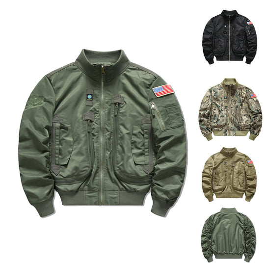 Herren Flieger-Bomberjacke im Militärstil mit Multifunktions-Taschen Nord Taschen