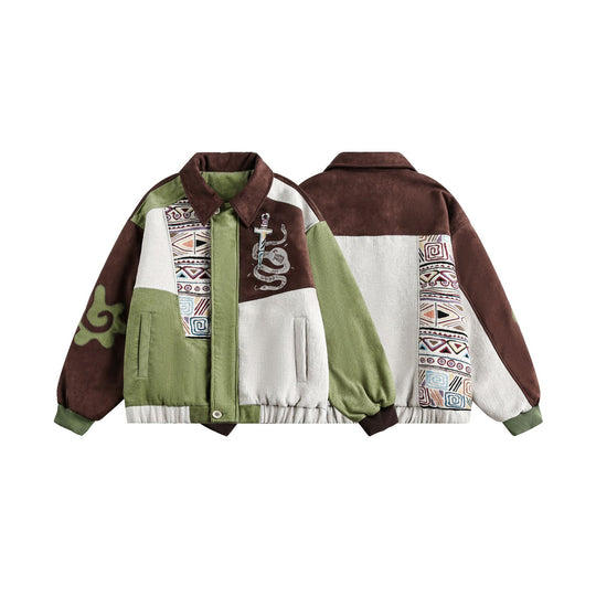 Herren Patchwork Cord- und Wildleder-Blouson mit Stickdetail Nord Taschen