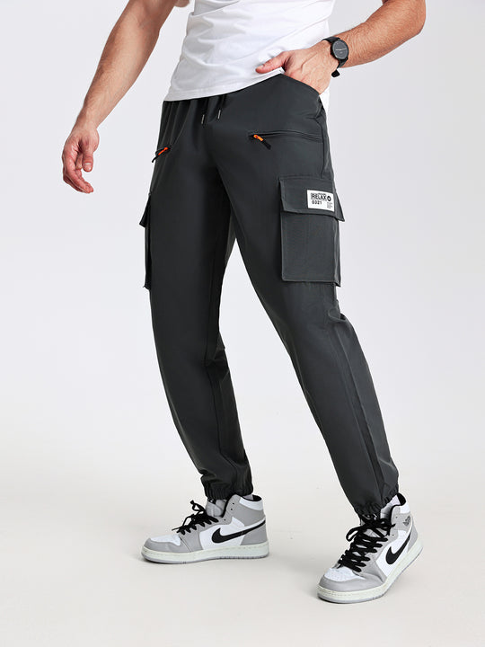 Herren konisch geschnittene Utility-Cargohose im Joggerstil mit Tunnelzugbund, Reißverschlusstaschen & elastischen Beinabschlüssen Nord Taschen