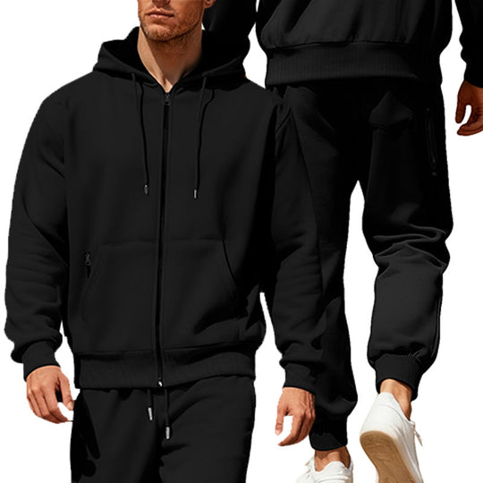 Herren nan Kapuzensweat-Set mit durchgehendem Reißverschluss, Kängurutasche und konischer Jogginghose mit Reißverschlusstaschen Nord Taschen
