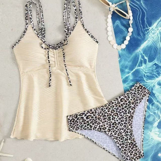 Damen Tankini mit gerafftem Oberteil und verspieltem Kordelzug
