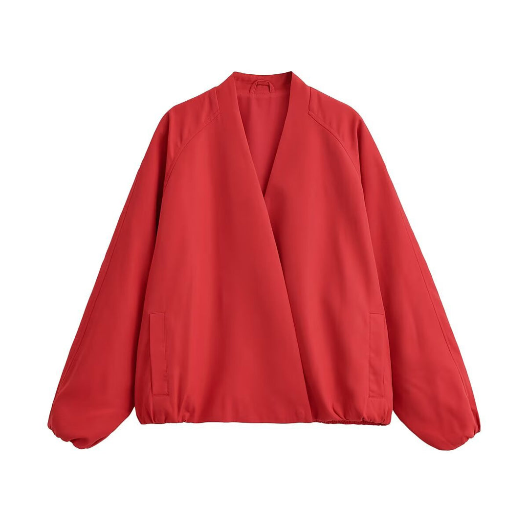 Damen Oversized Kimono-Übergangsjacke mit Raglanärmeln und elastischem Saum Nord Taschen